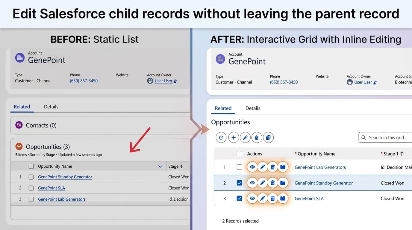 How to edit Salesforce child records without leaving the parent record