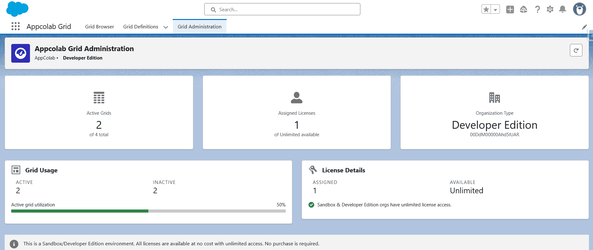 Grid Administration Tab