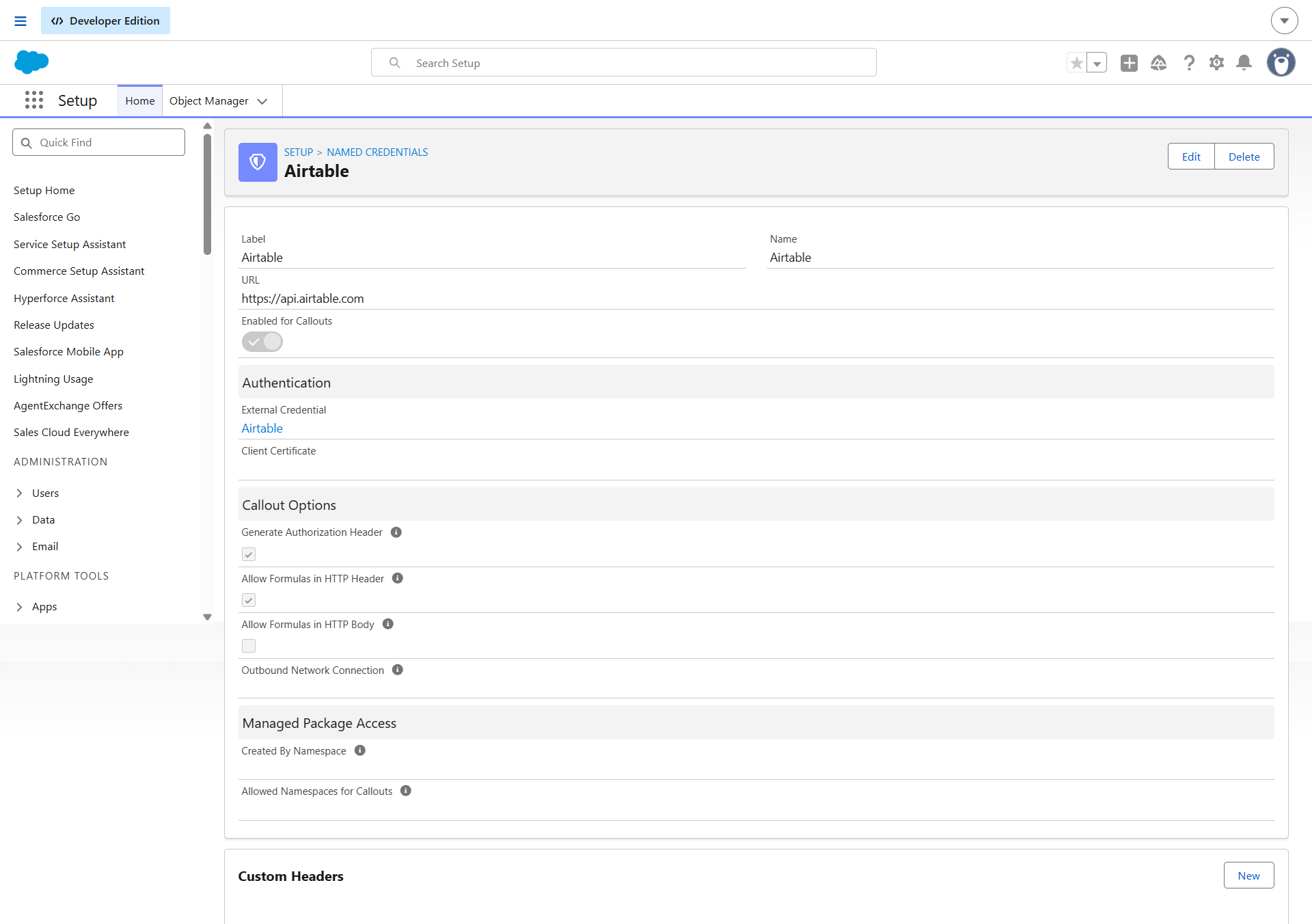 Airtable Named Credential Setup