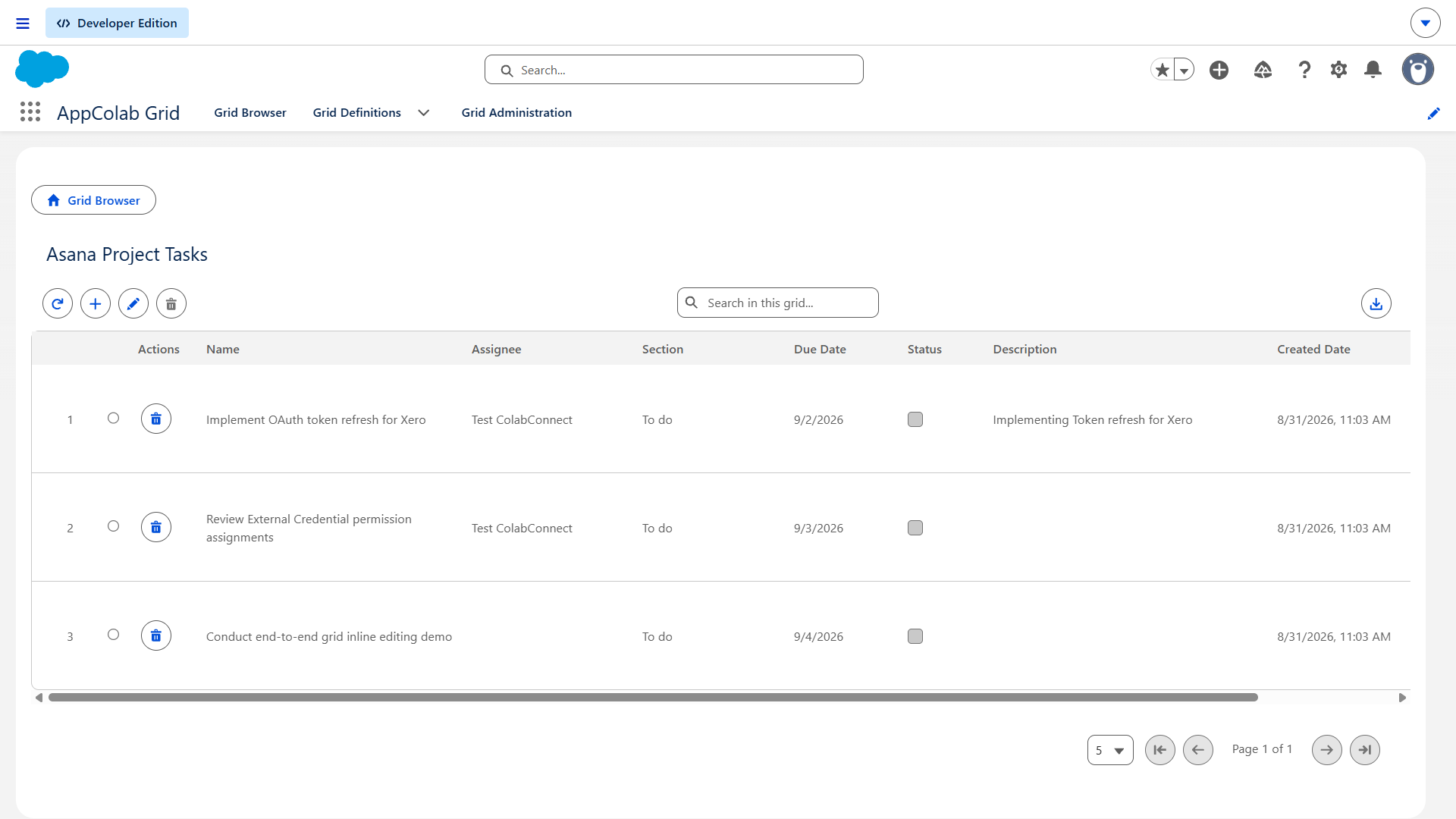 Asana Live Grid Preview