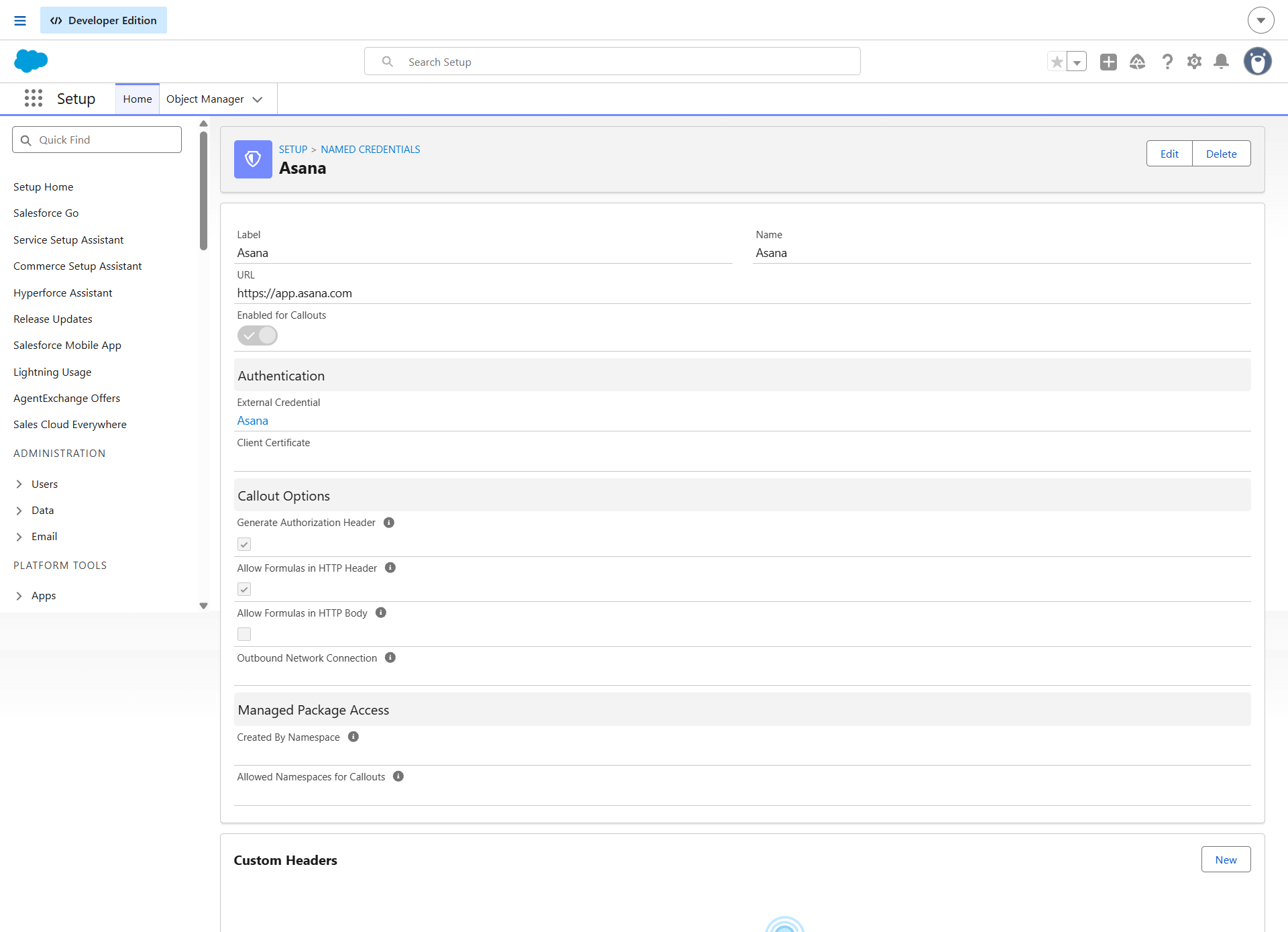 Asana Named Credential Setup