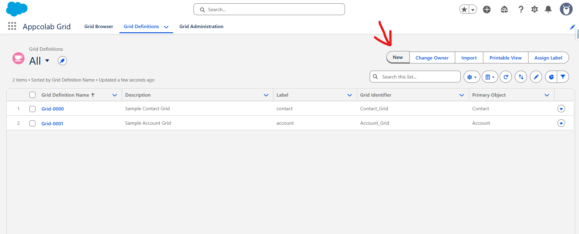 Create a Grid from Grid Definitions