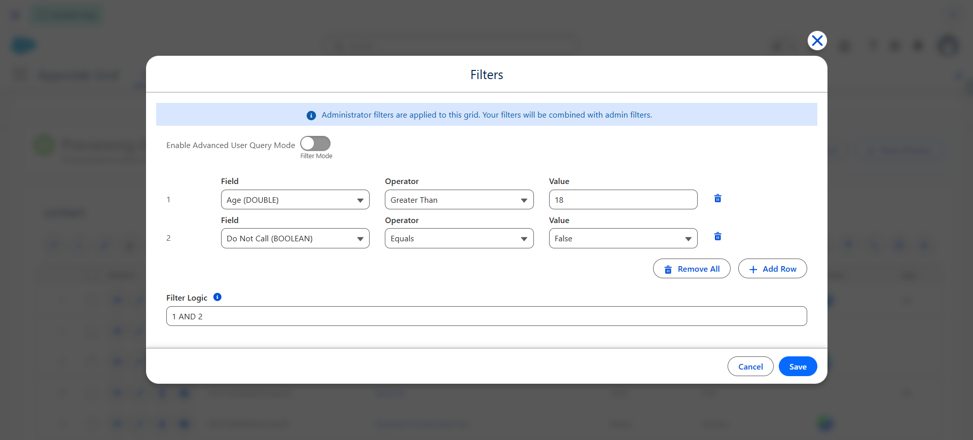 Filter Modal