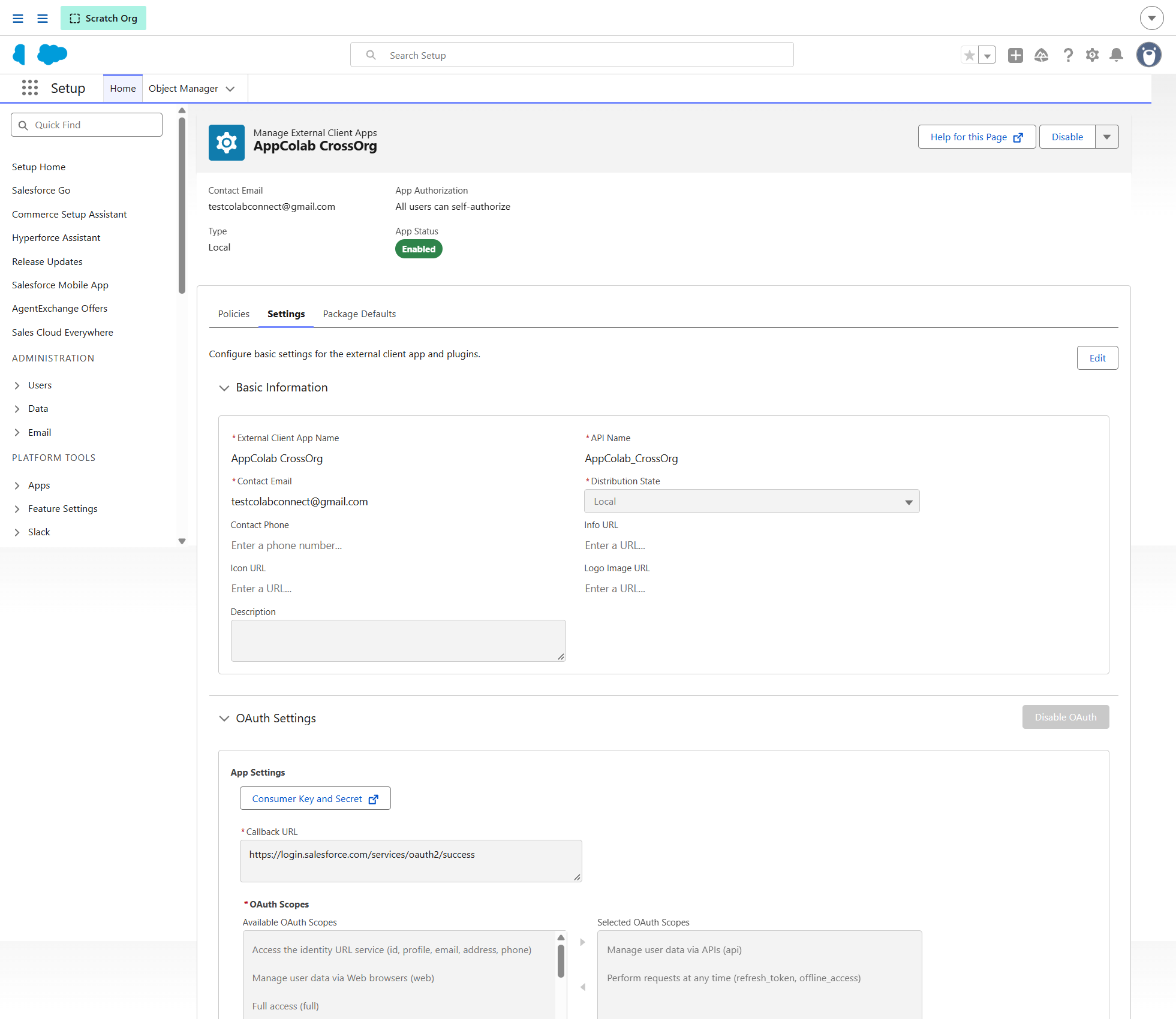 Remote Org Connected App Setup