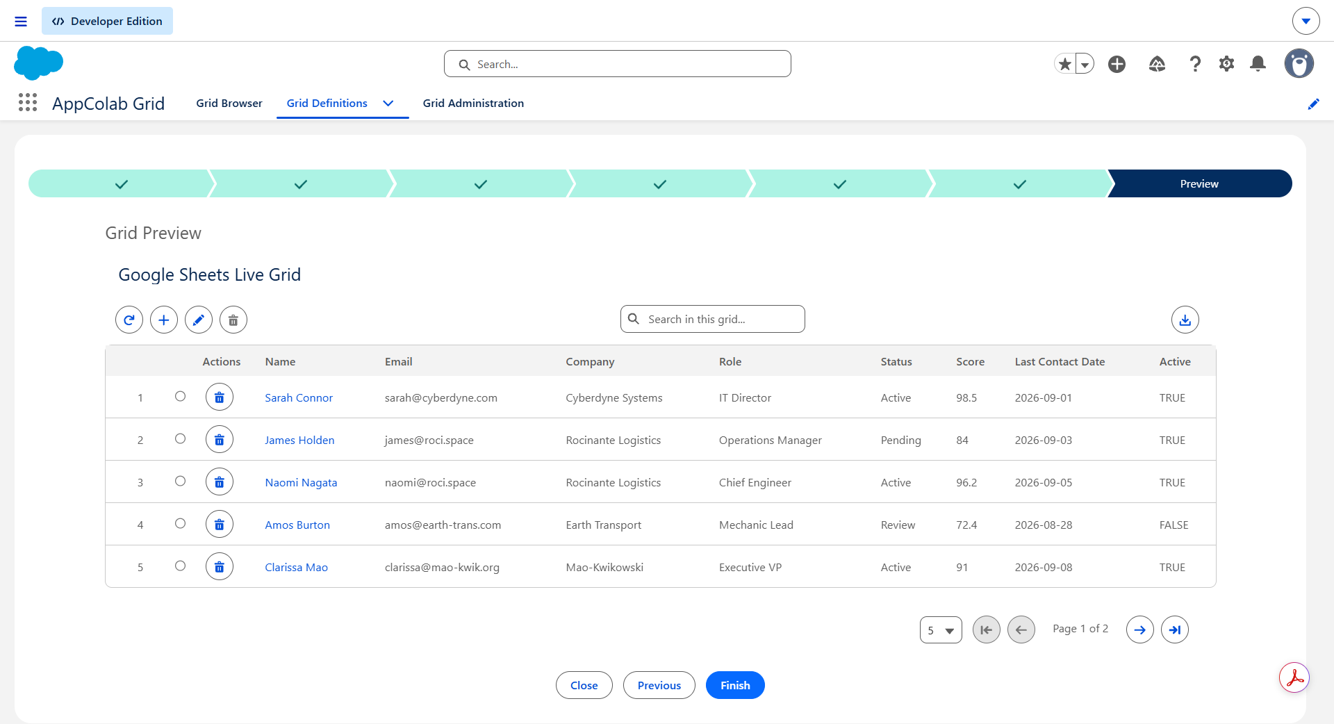 External System Grid Preview