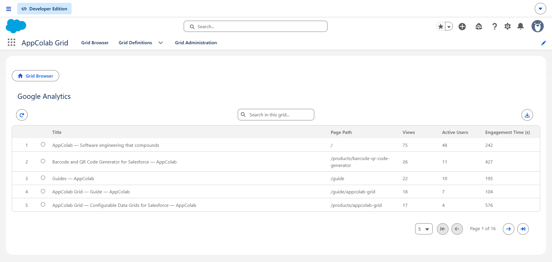 Google Analytics Live Grid Preview
