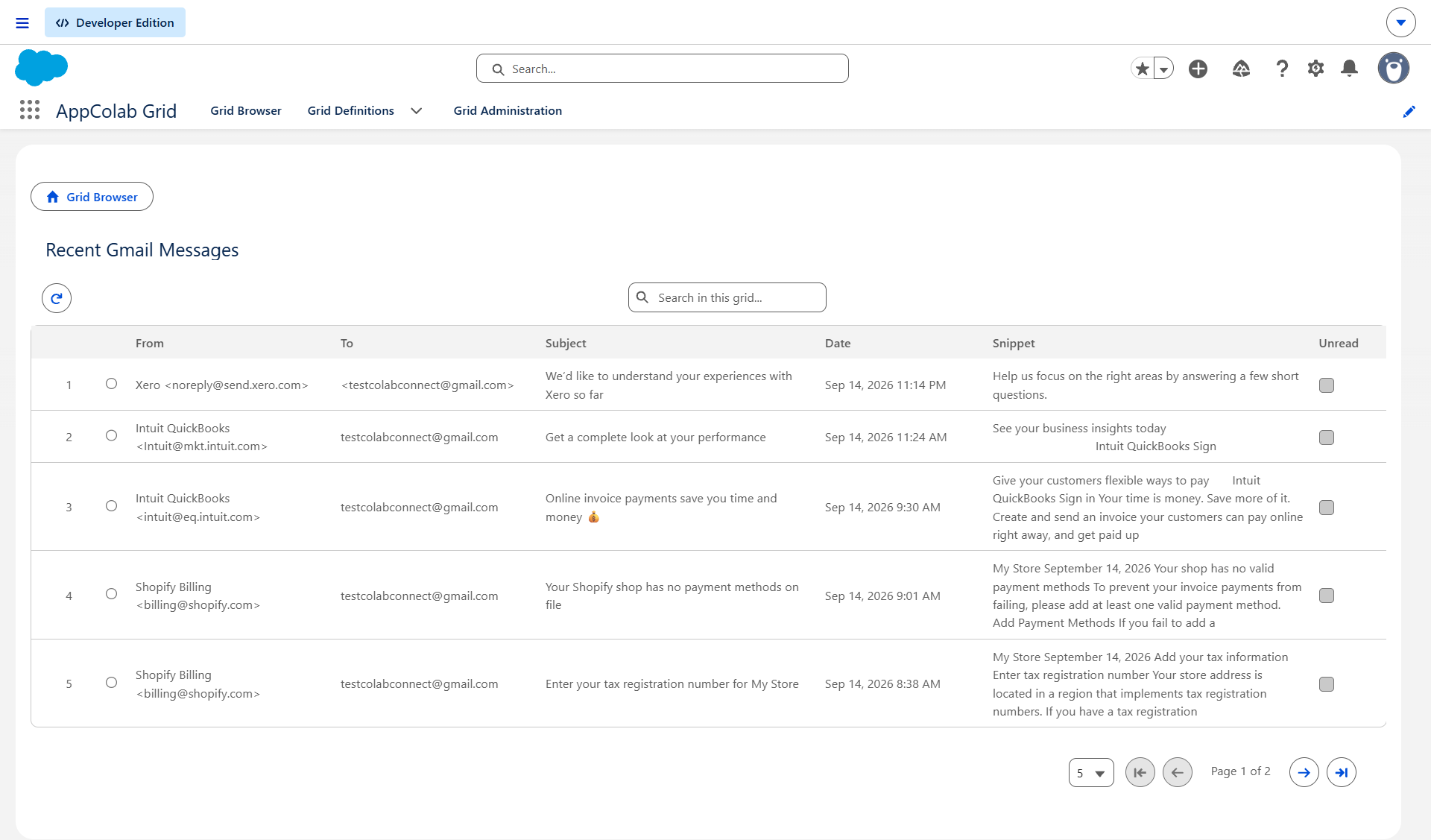 Gmail Live Grid Preview