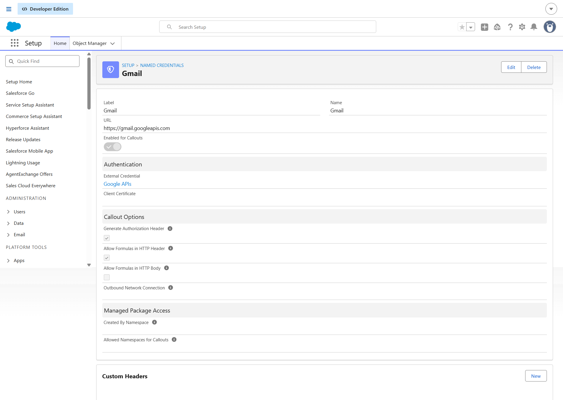 Gmail Named Credential Setup