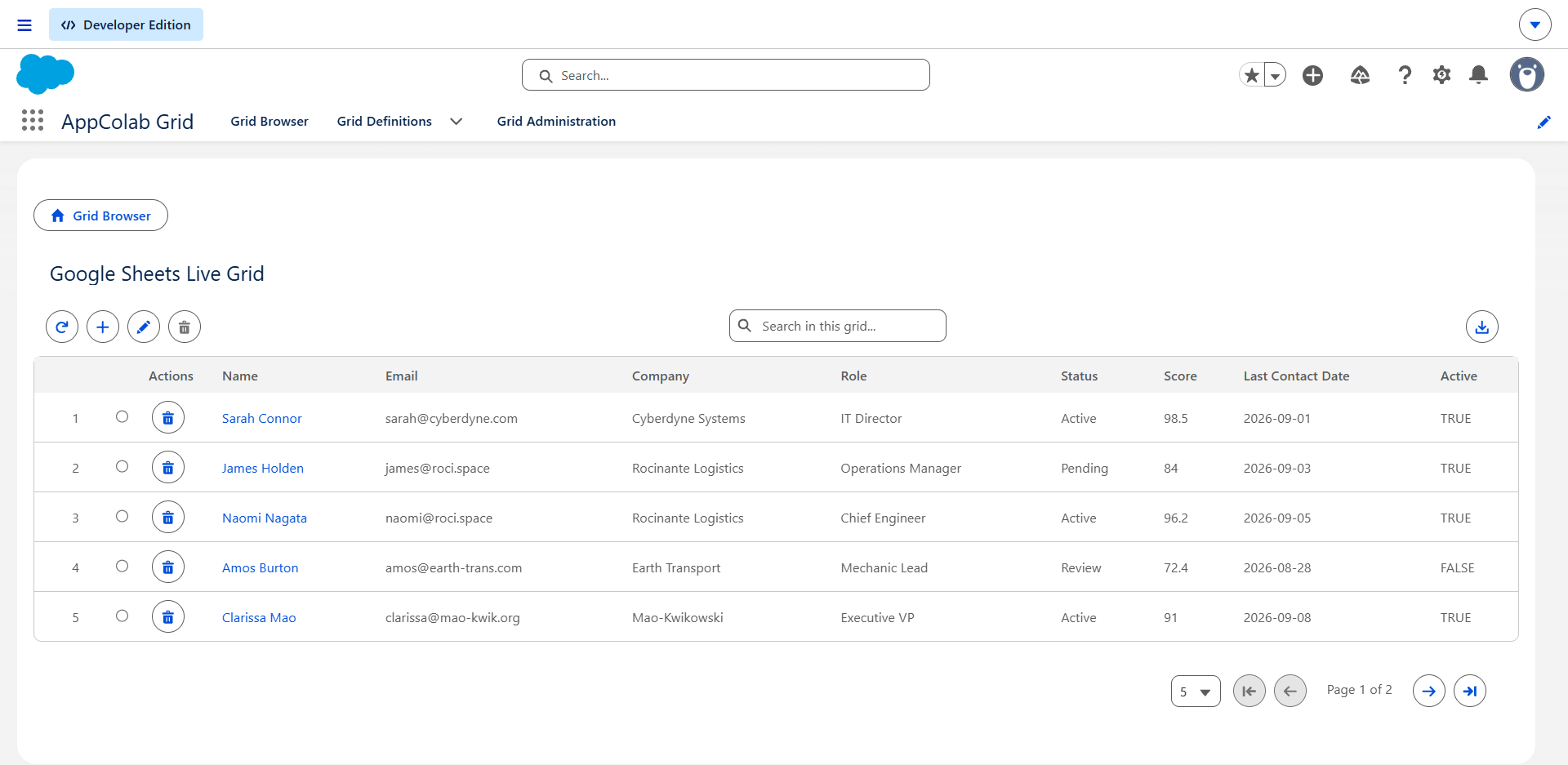 Google Sheets Live Grid in Salesforce