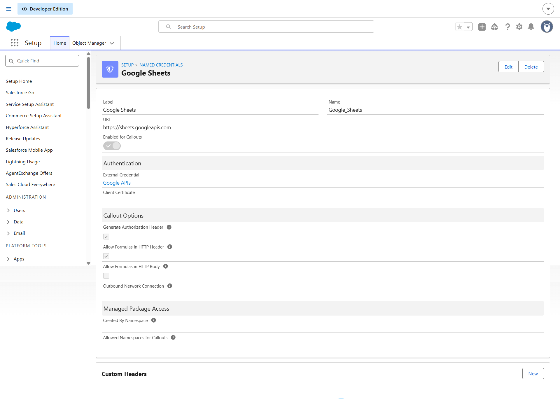 Salesforce Google Credentials Setup