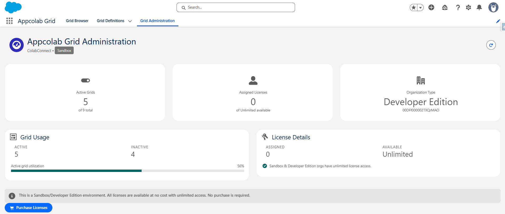Grid Administration Tab