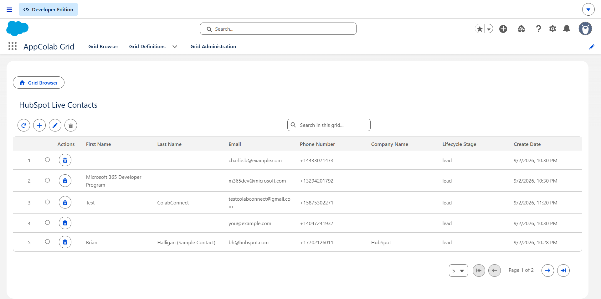 HubSpot Live Grid Preview