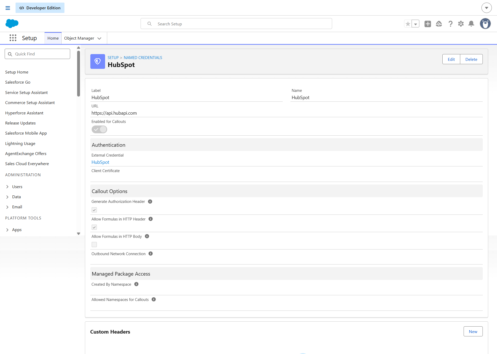 HubSpot Named Credential Setup
