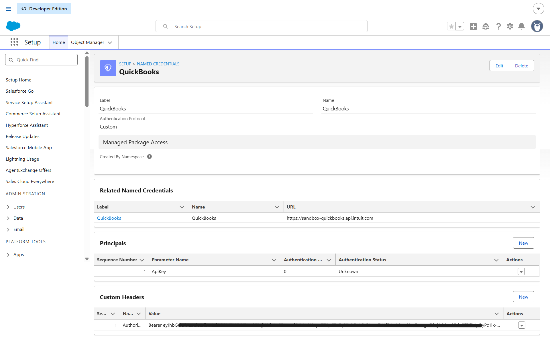 QuickBooks External Credential Setup