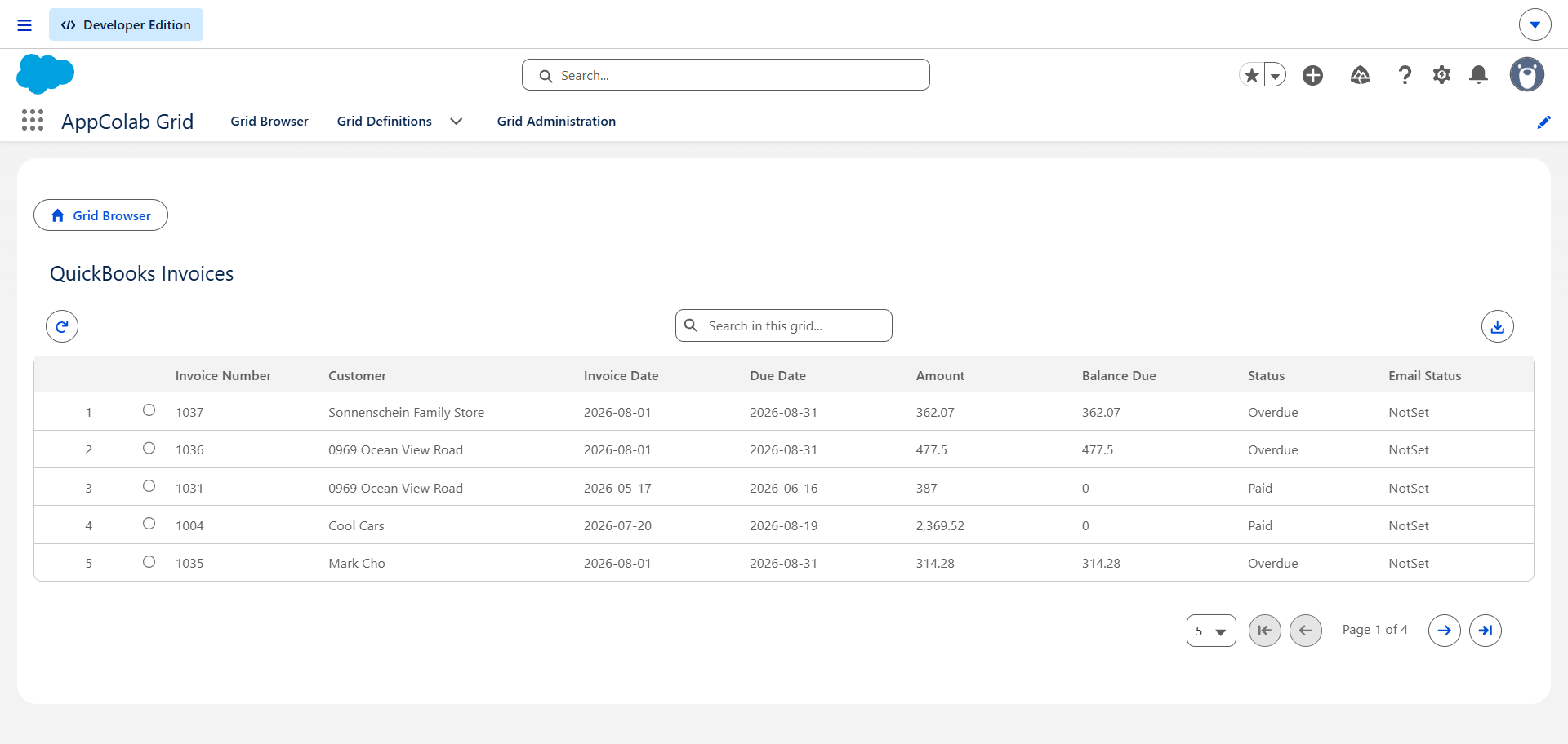 QuickBooks Live Grid Preview