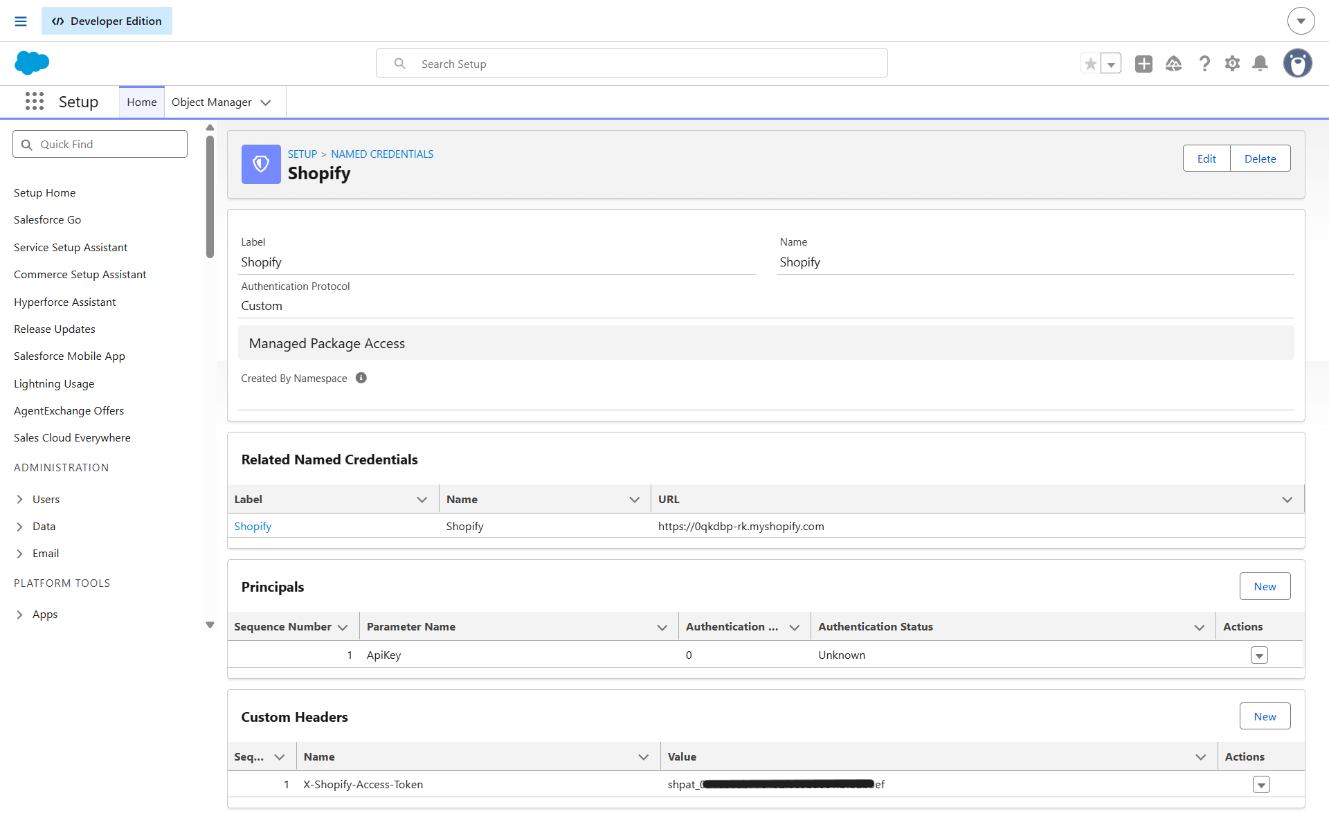 Shopify External Credential Setup