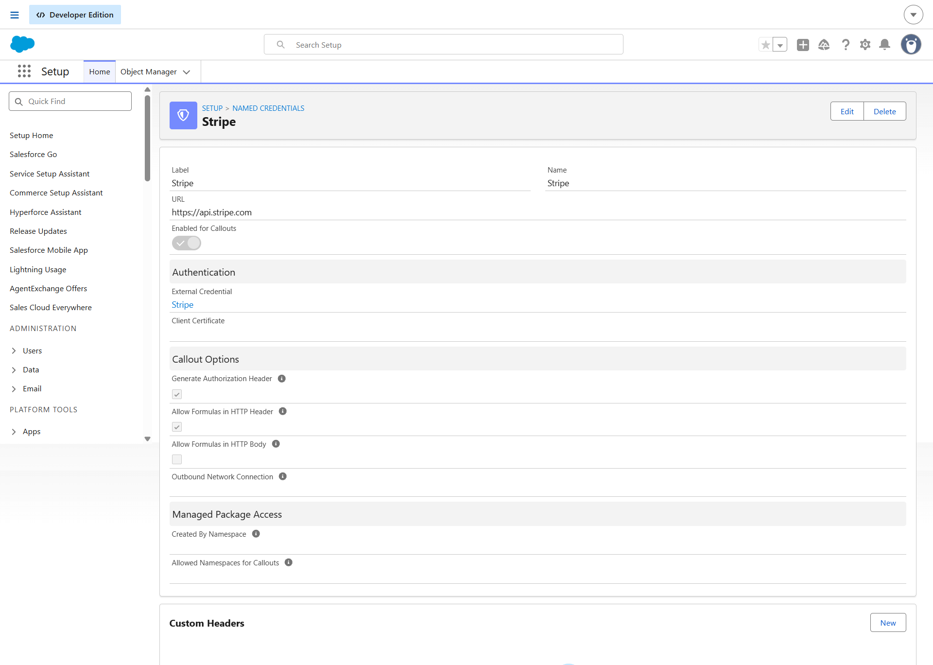 Stripe Named Credential Setup