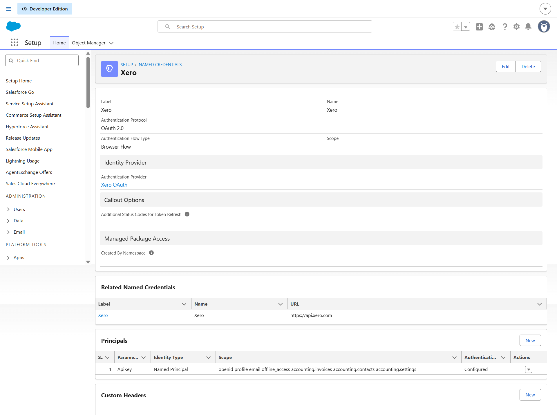 Xero External Credential Setup
