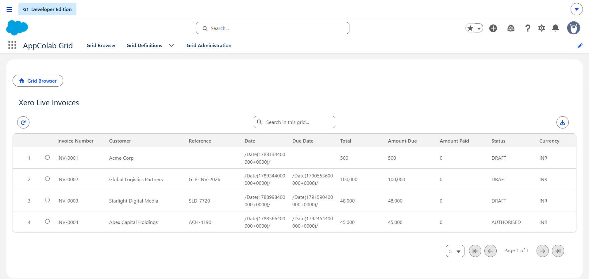 Xero Live Grid Preview