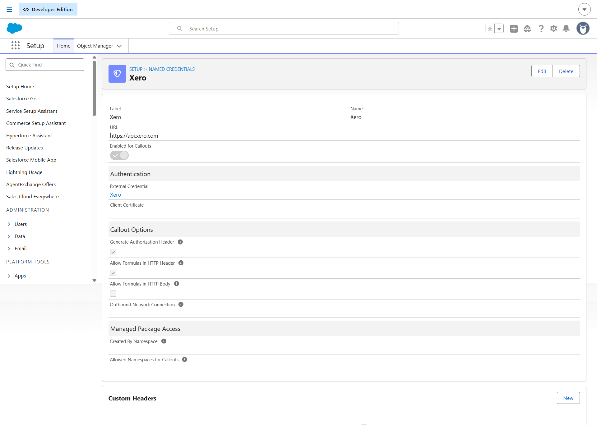 Xero Named Credential Setup