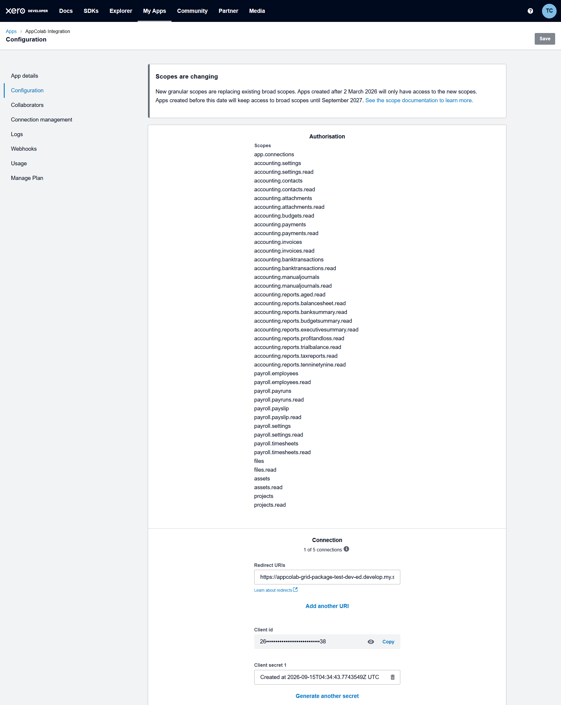 Xero Developer App Setup