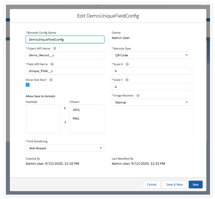 Screenshot of Barcode Configuration Record