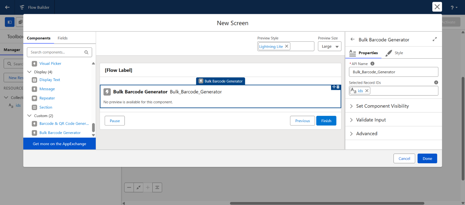 Bulk component in Flow placeholder