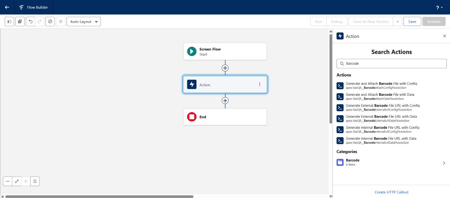 Barcode actions in Flow Builder placeholder