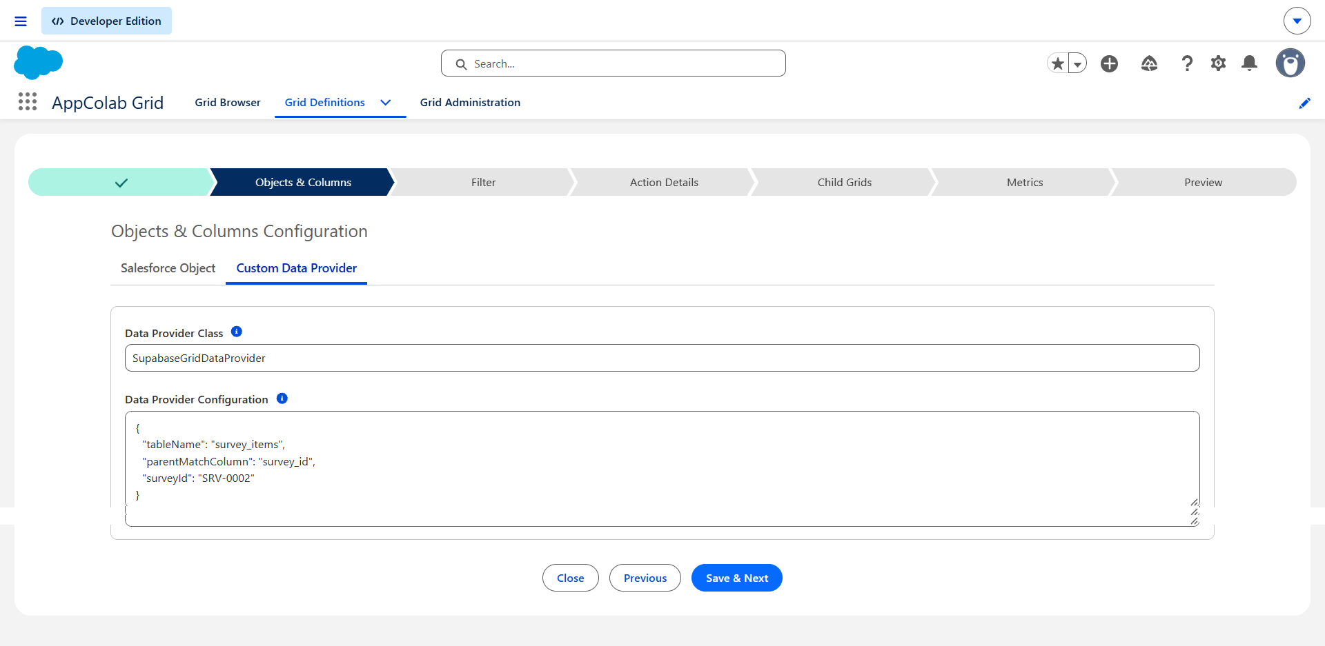 AppColab Grid Configuration