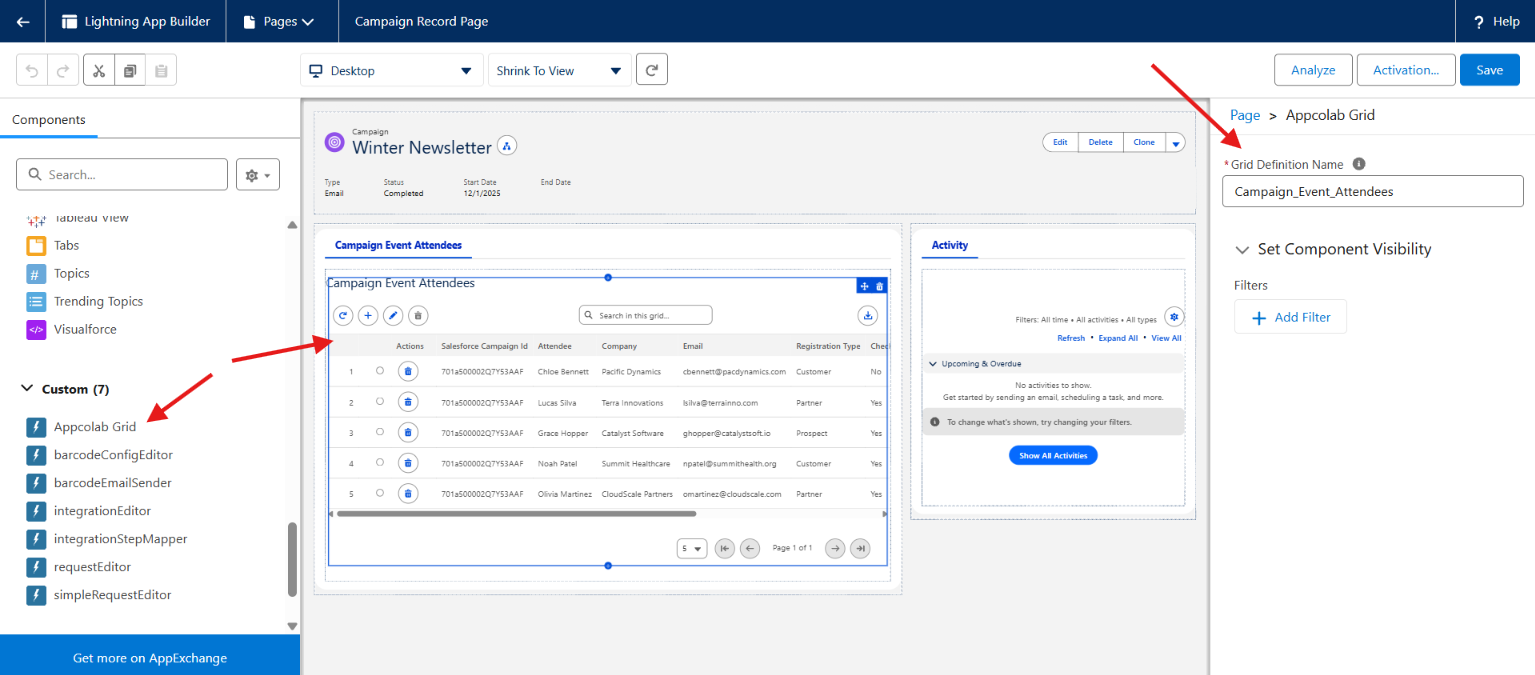 AppColab Grid embedded on a Salesforce record page