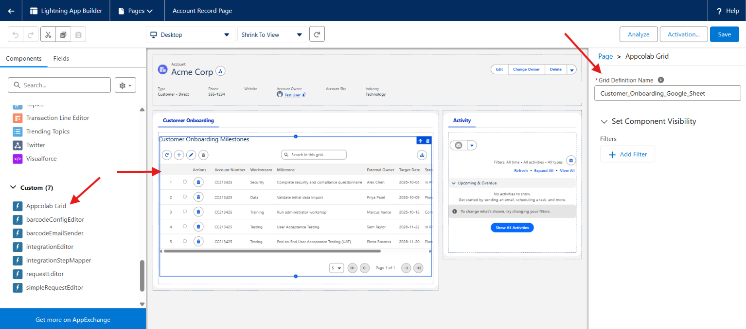 AppColab Grid embedded on a Salesforce record page