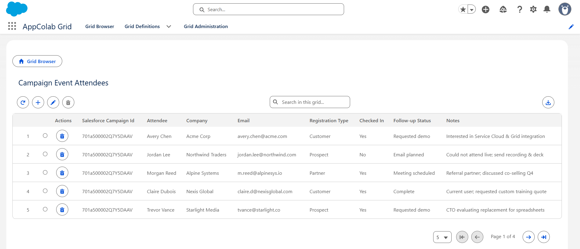Google Sheets data displayed in AppColab Grid