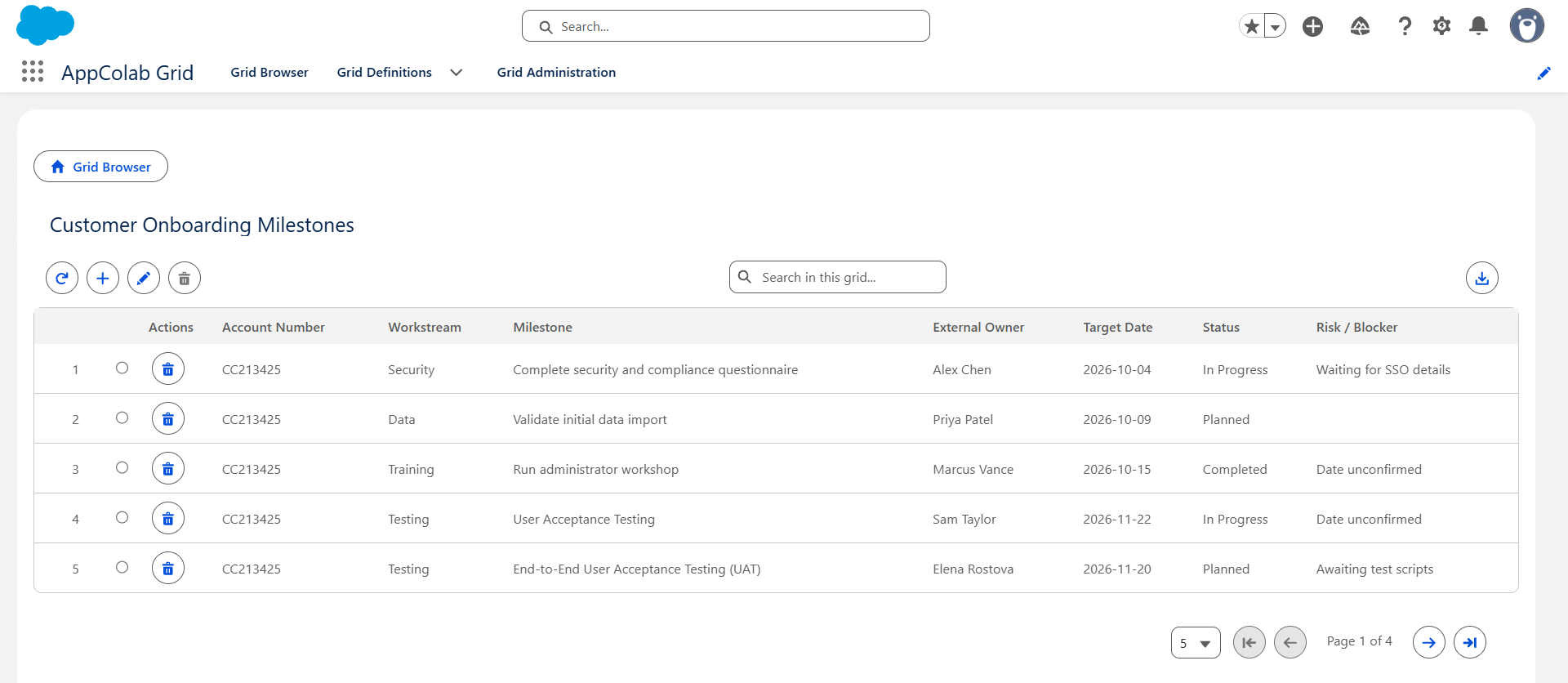 Google Sheets data displayed in AppColab Grid