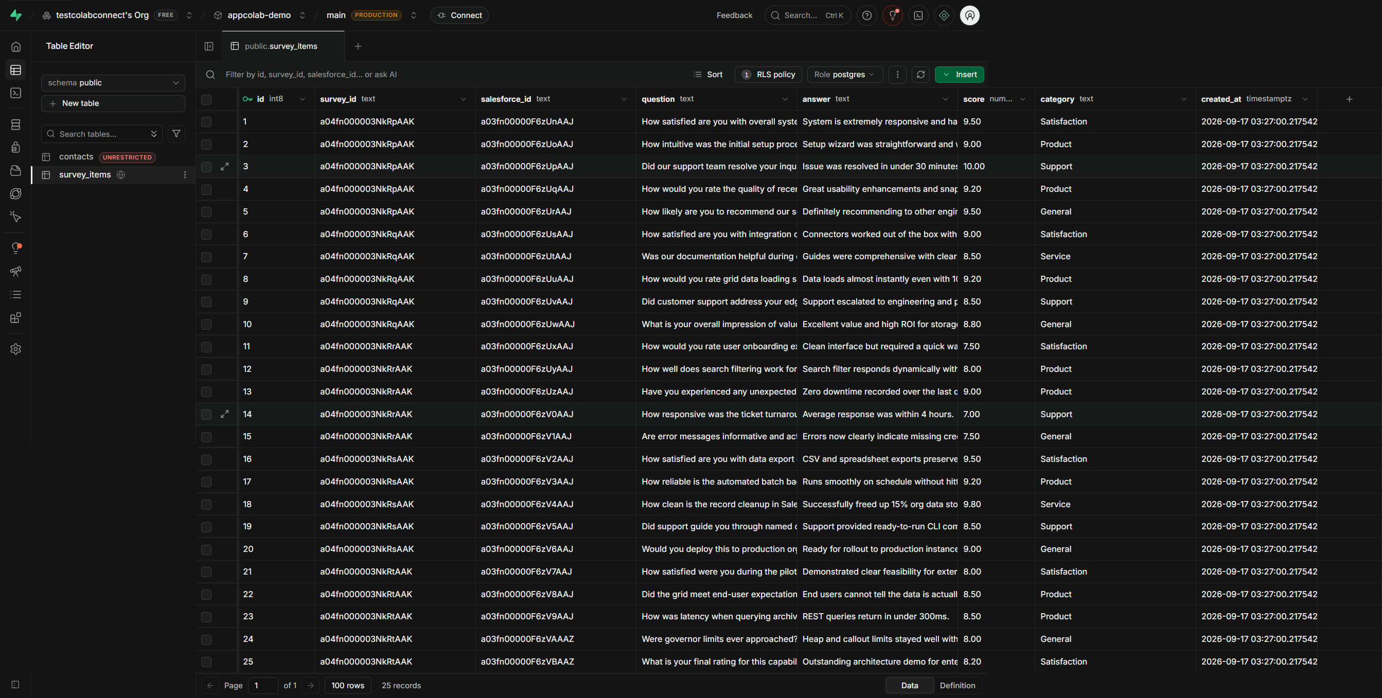 Supabase Table Editor